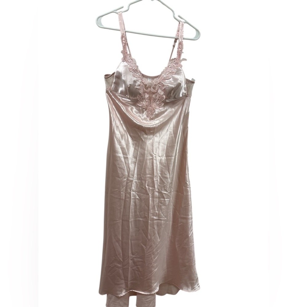 Blush Satin Chemise with Lace Trim